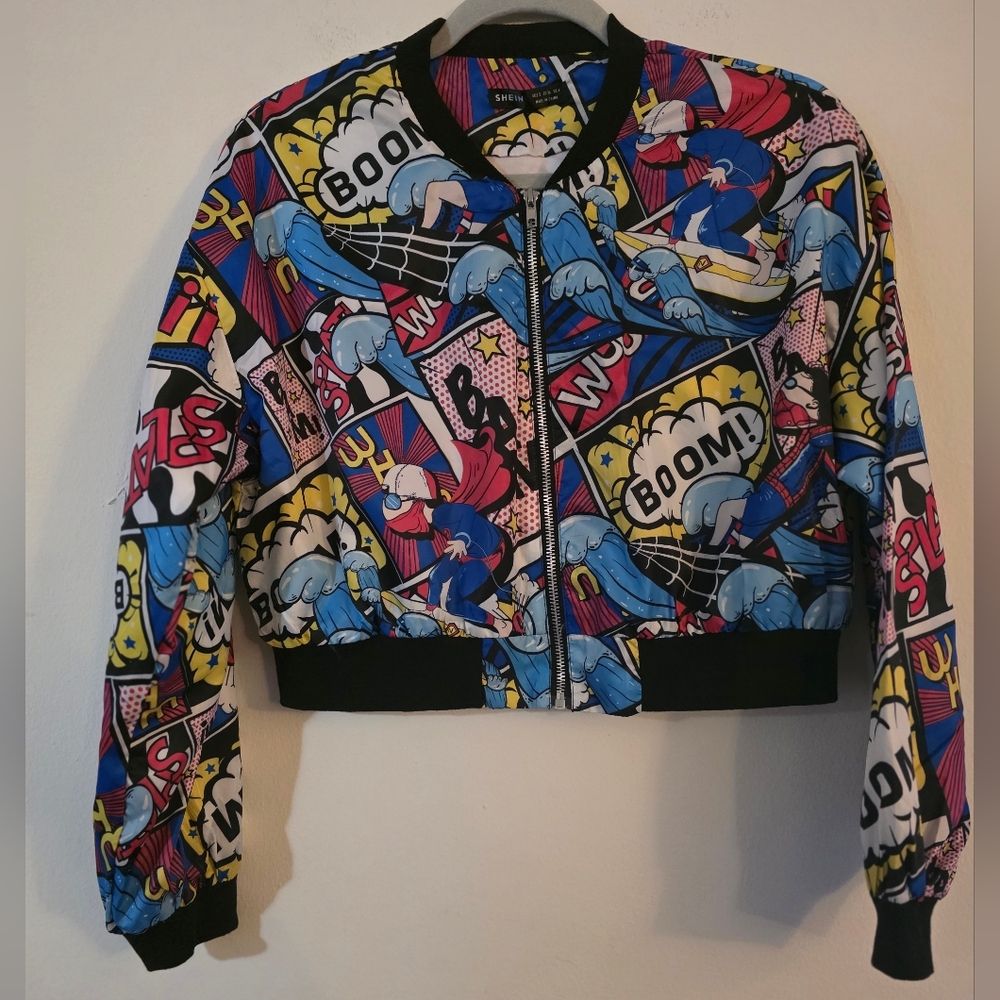 Shein Colorful Comic Print Bomber Jacket Sz Small‎ (4)
